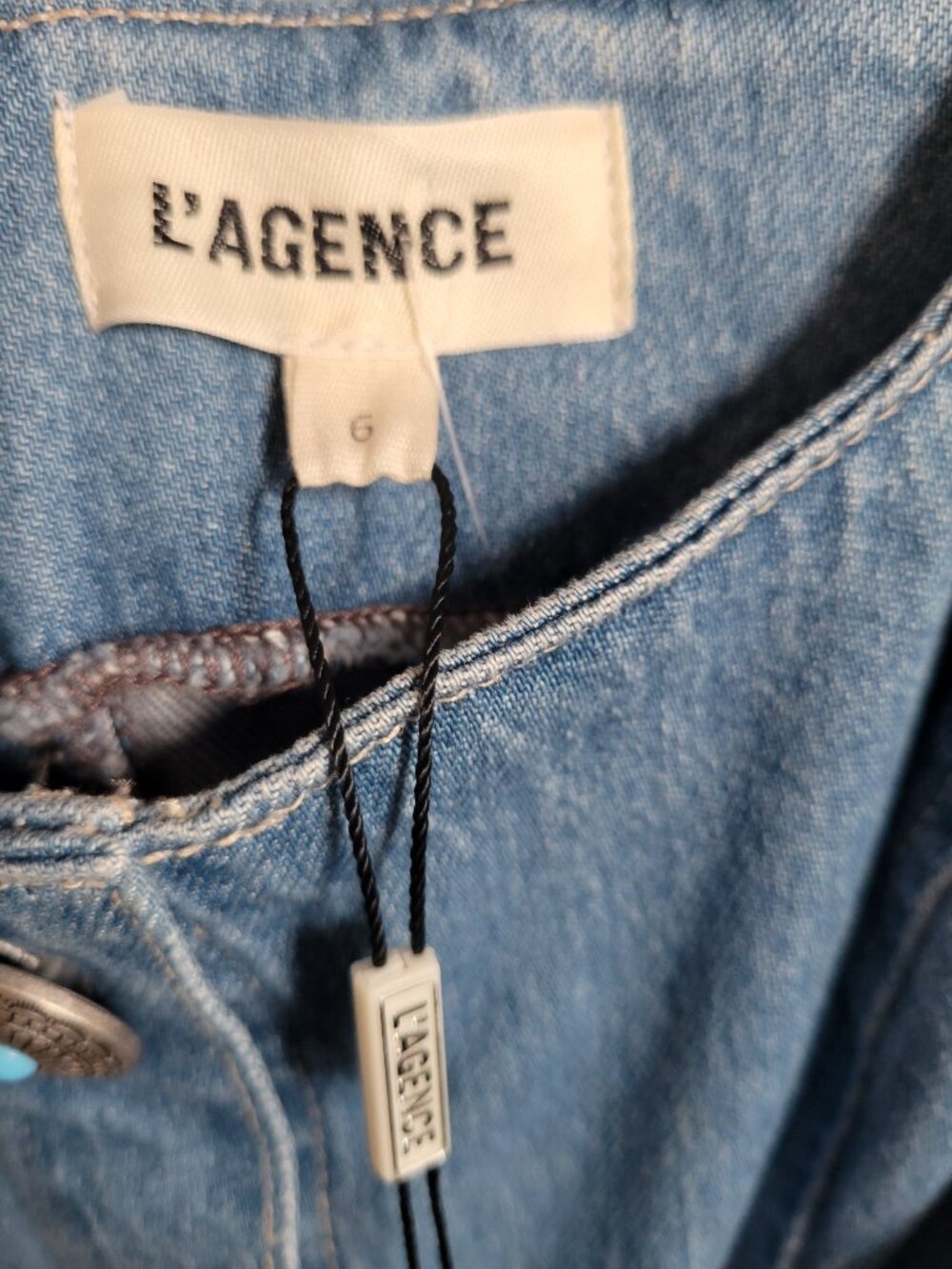 NWT L'AGENCE Denim "Midy" Belted Sleeveless Mini Dress Pockets Retail - Size 6 - Picture 9 of 15